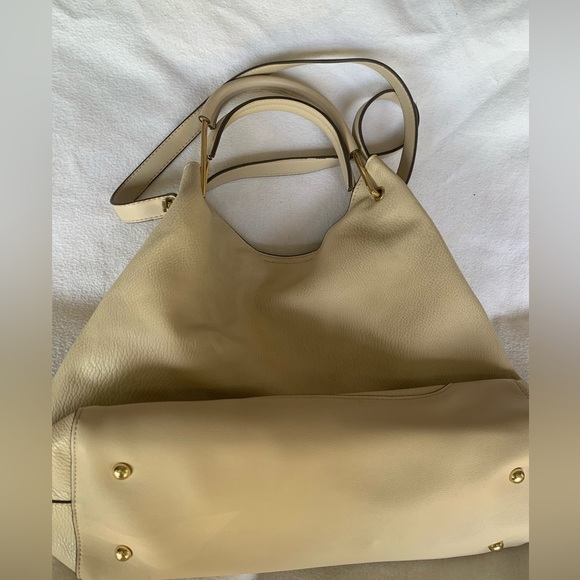 SANDRA ROBERTS SQUARED Large Leather Ivory Shoulder Bag Double Handles Womens - Picture 13 of 14